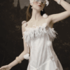 Ethereal White Feathered Midi Dress "Moonlit Reverie" DR823