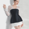 Black and White Sheer Sleeve Mini Dress "Midnight Veil" DR812
