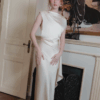 Ivory Satin Draped Evening Gown "Luxe Whisper" DR341