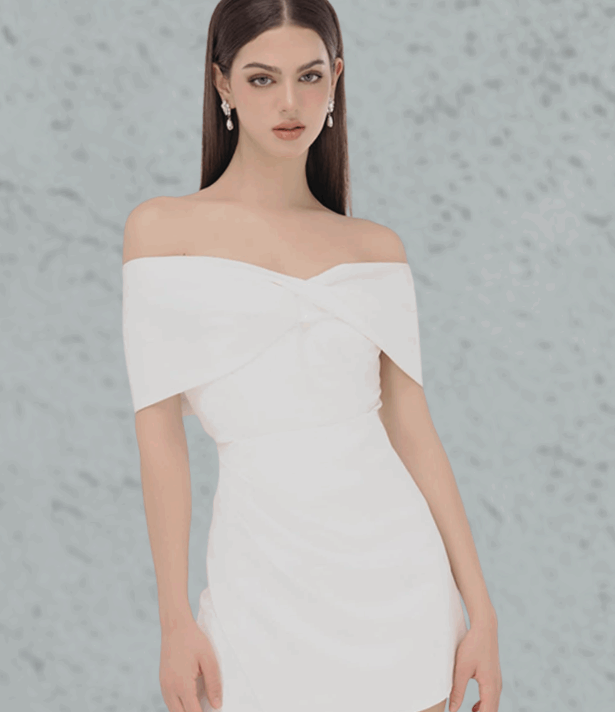 Elegant Off-Shoulder Mini Dress "Pure Grace" DR930